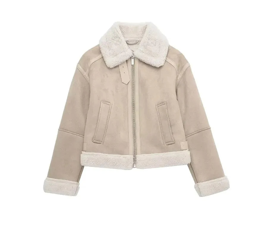 Wanda - Revers-Lederjacke aus Wolle