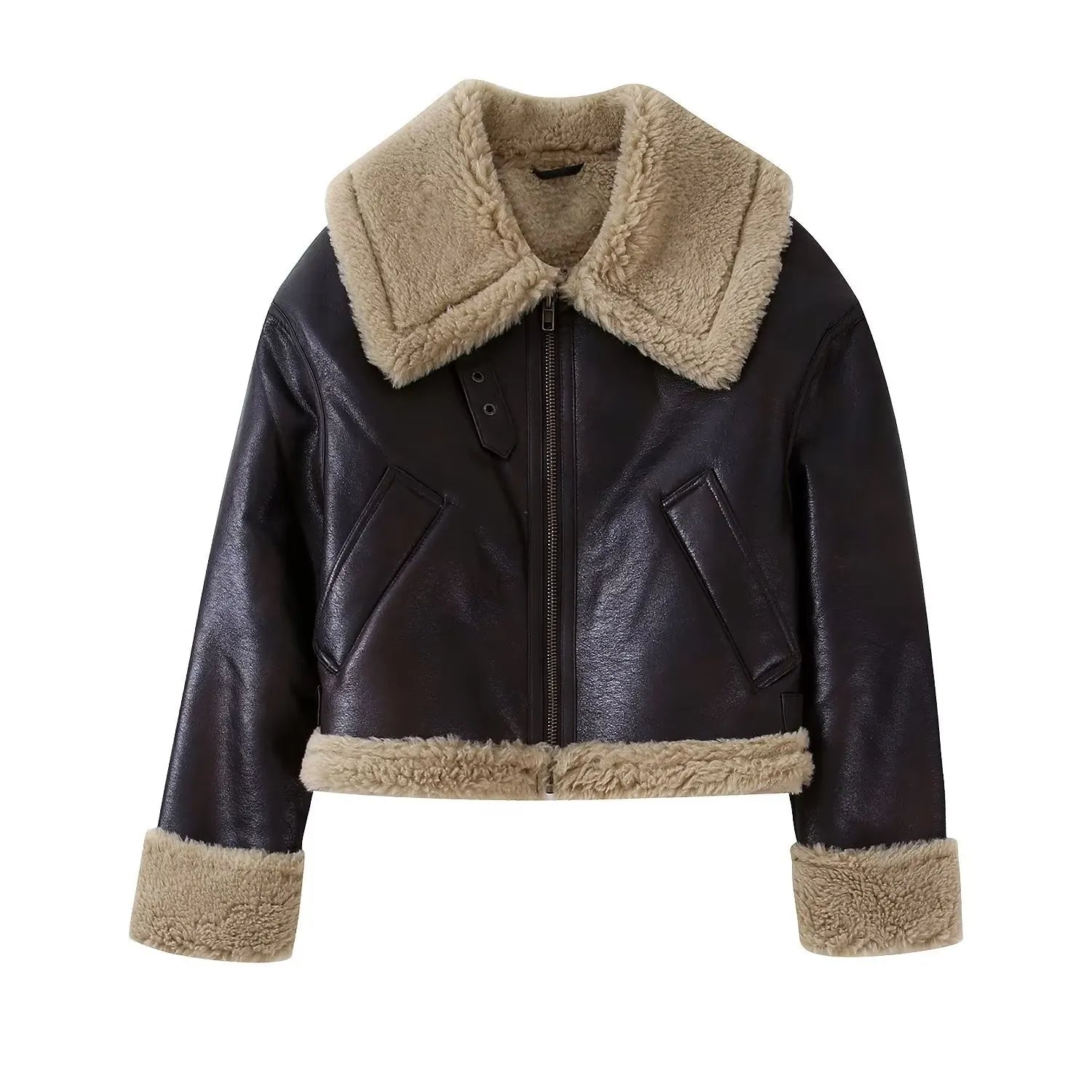 Wanda - Revers-Lederjacke aus Wolle
