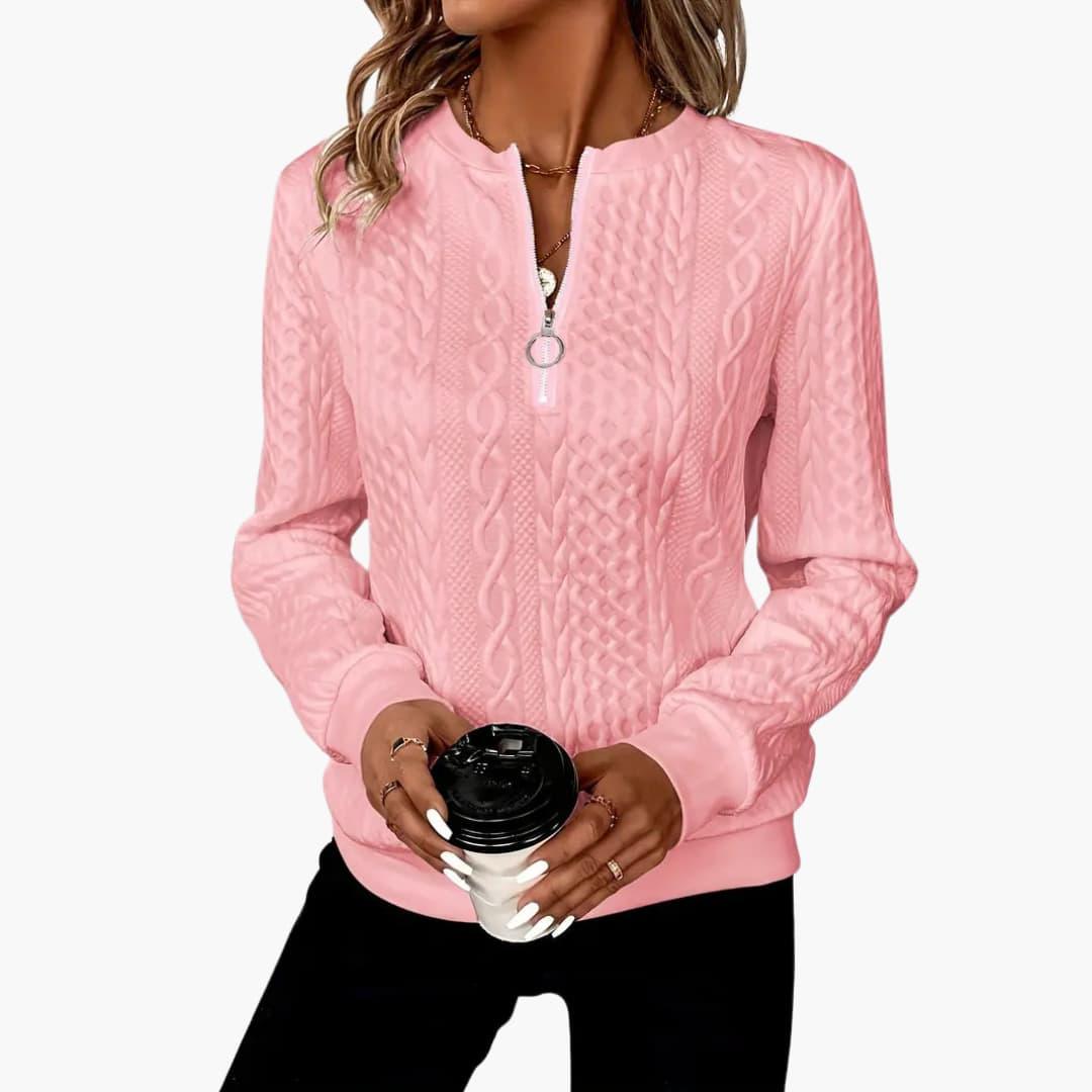 Adela – Damen Pullover mit Reißverschluss & Zopfmuster