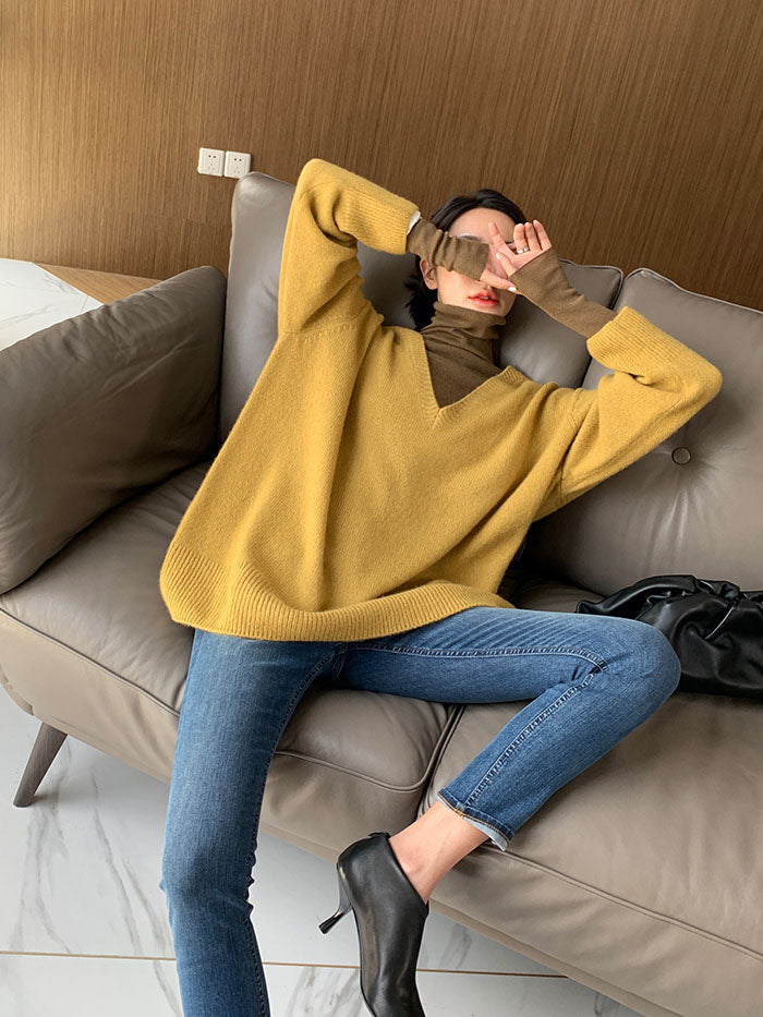 Sweat - Strickpullover mit V-Ausschnitt