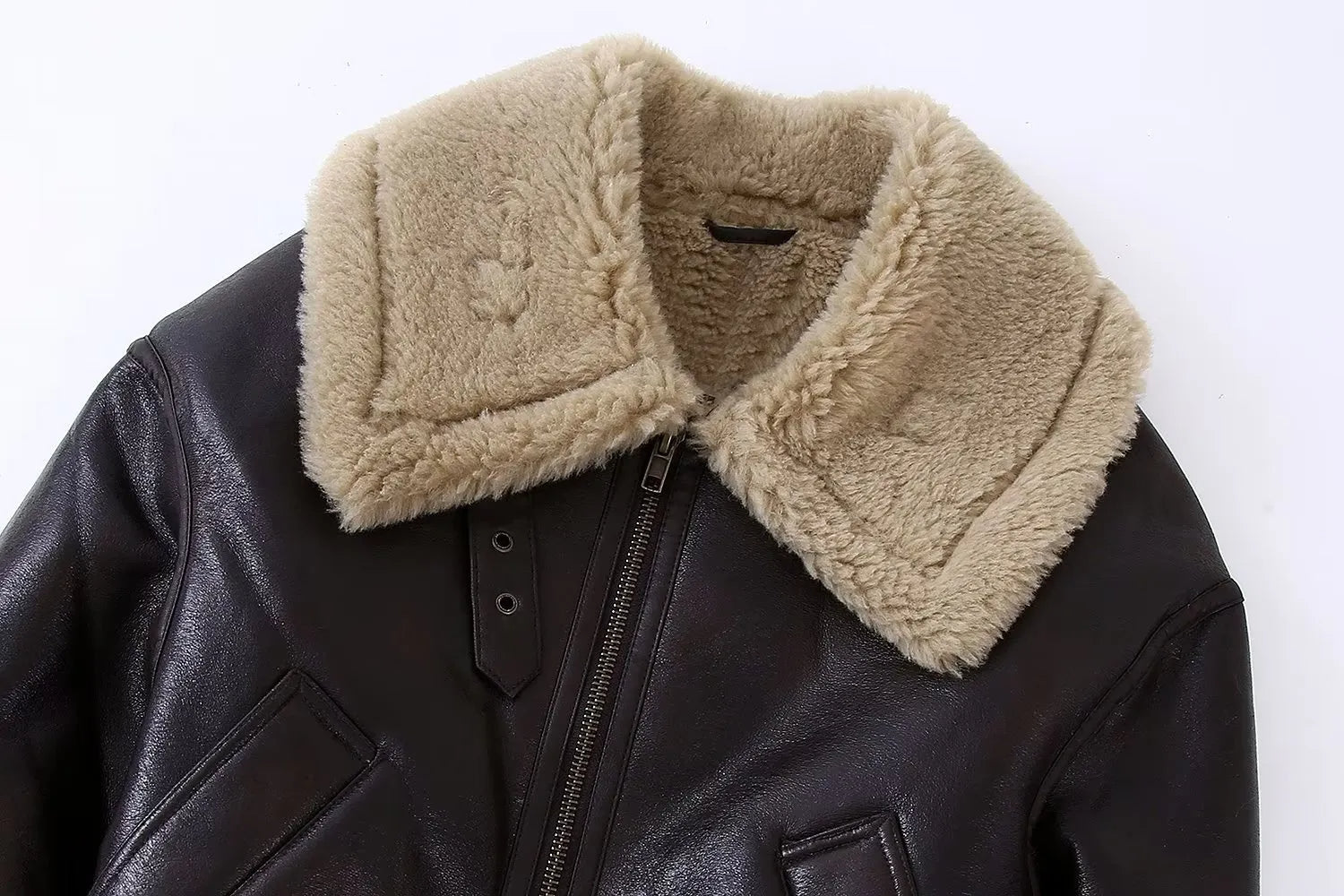 Wanda - Revers-Lederjacke aus Wolle