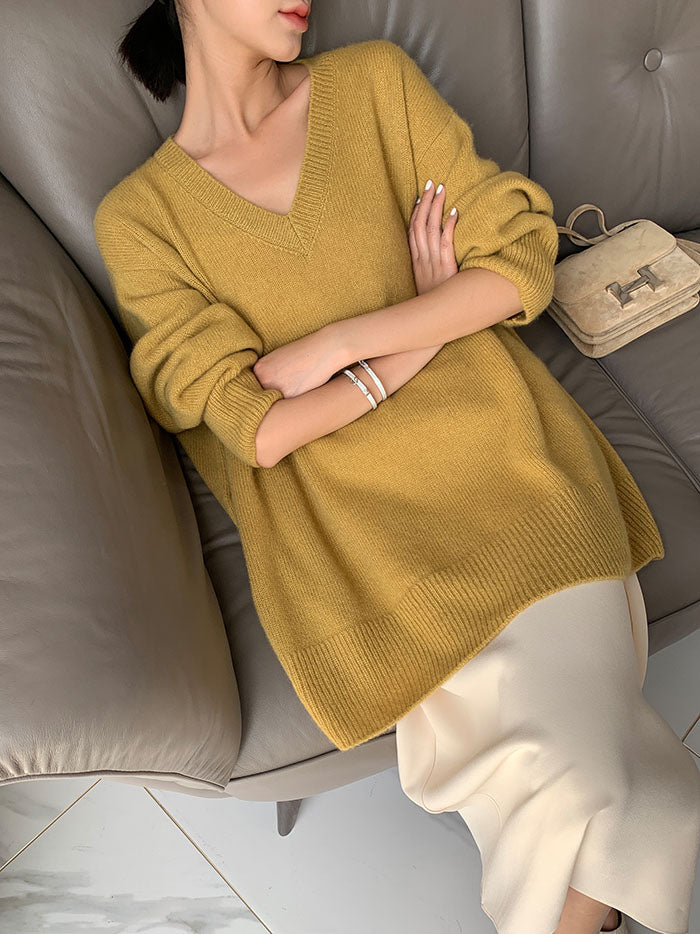 Sweat - Strickpullover mit V-Ausschnitt