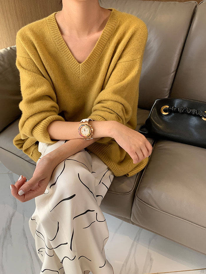 Sweat - Strickpullover mit V-Ausschnitt