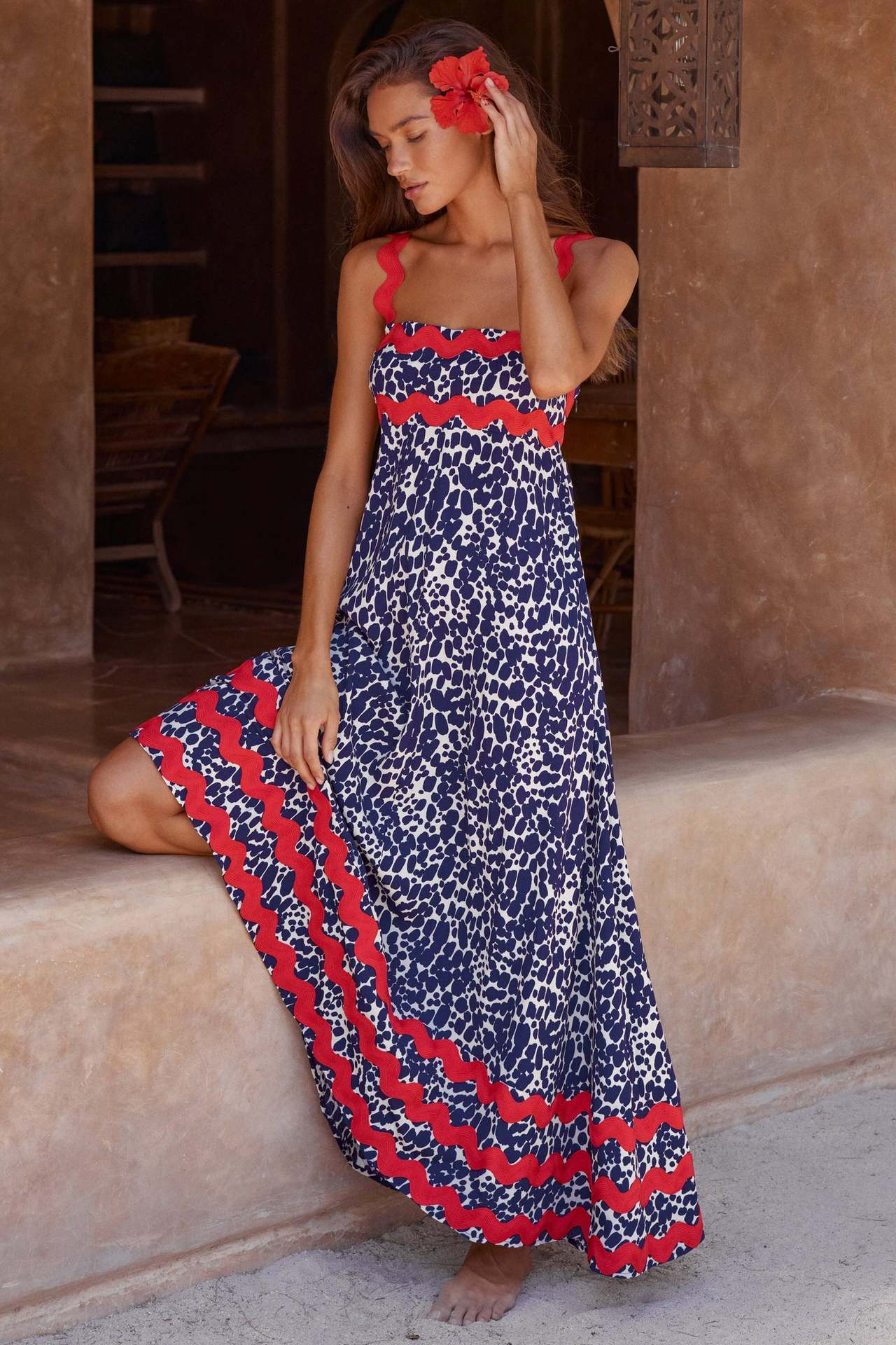 Floriane – Wellenmuster Kleid mit Trägern für Damen