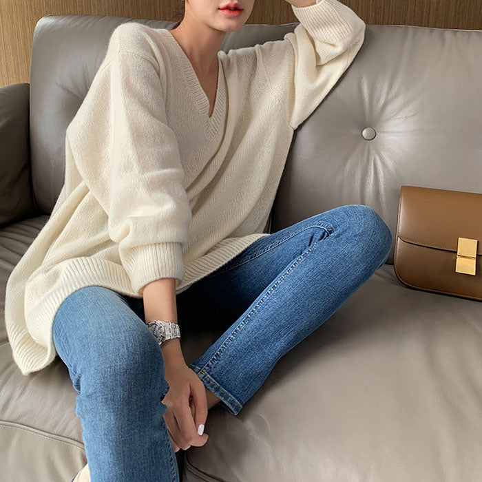 Sweat - Strickpullover mit V-Ausschnitt