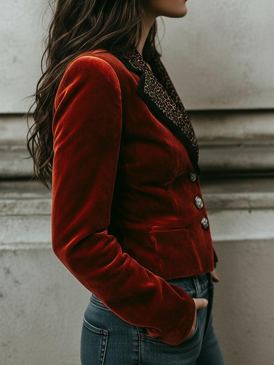Hedwig – Blazer in Burgunderrot mit Leopardenmuster für Damen