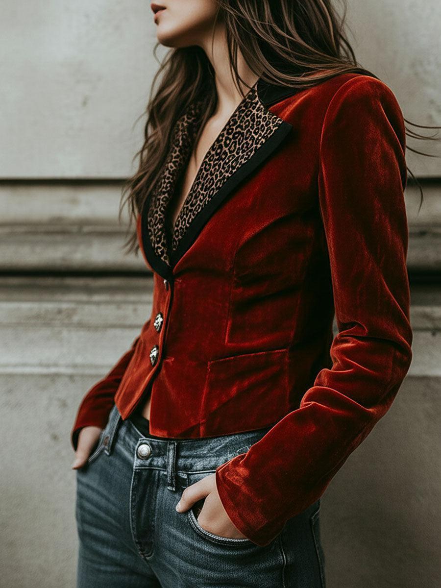 Hedwig – Blazer in Burgunderrot mit Leopardenmuster für Damen