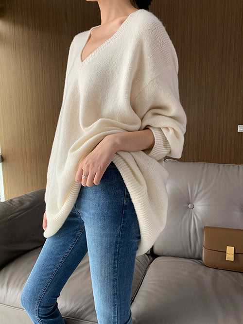 Sweat - Strickpullover mit V-Ausschnitt