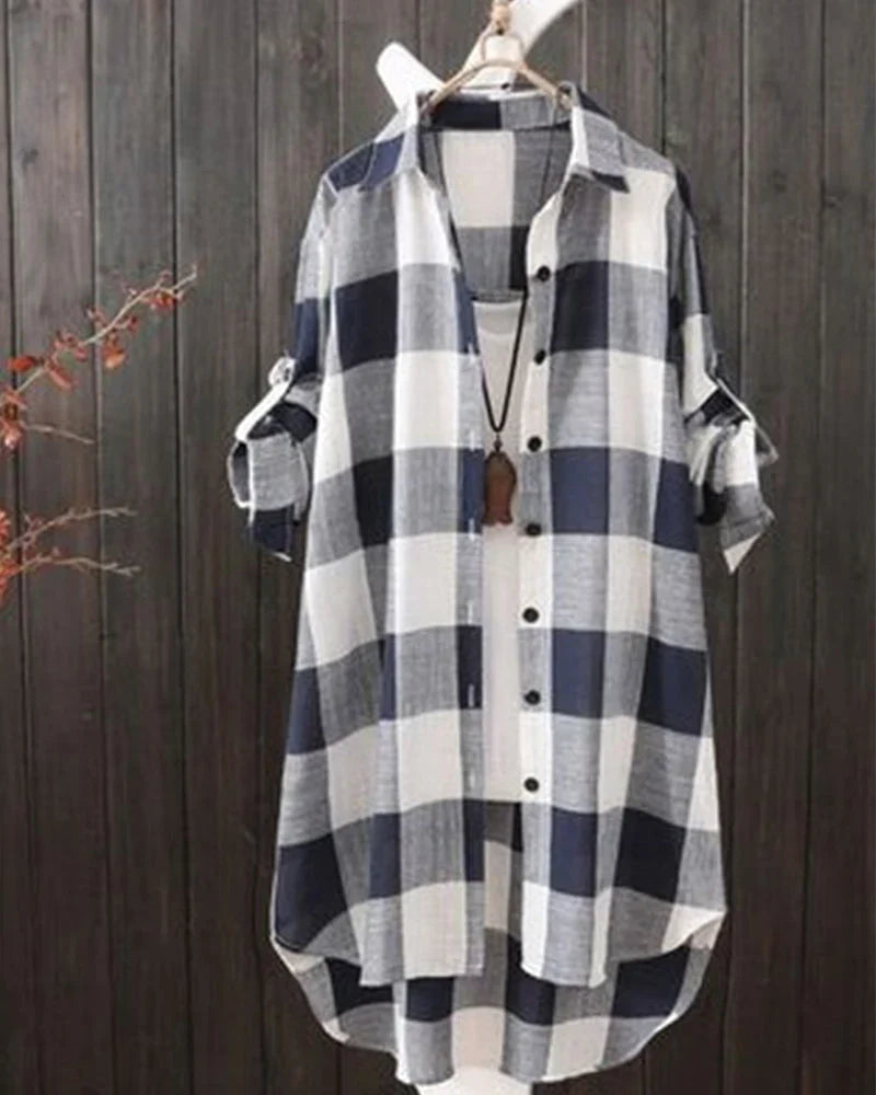 Geneviève-Langarmshirt mit kariertem Aufdruck