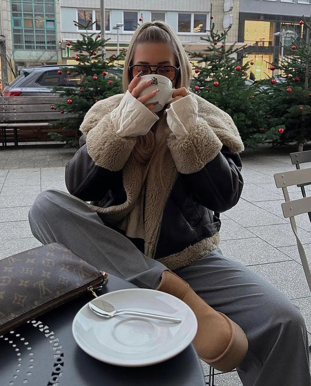 Wanda - Revers-Lederjacke aus Wolle