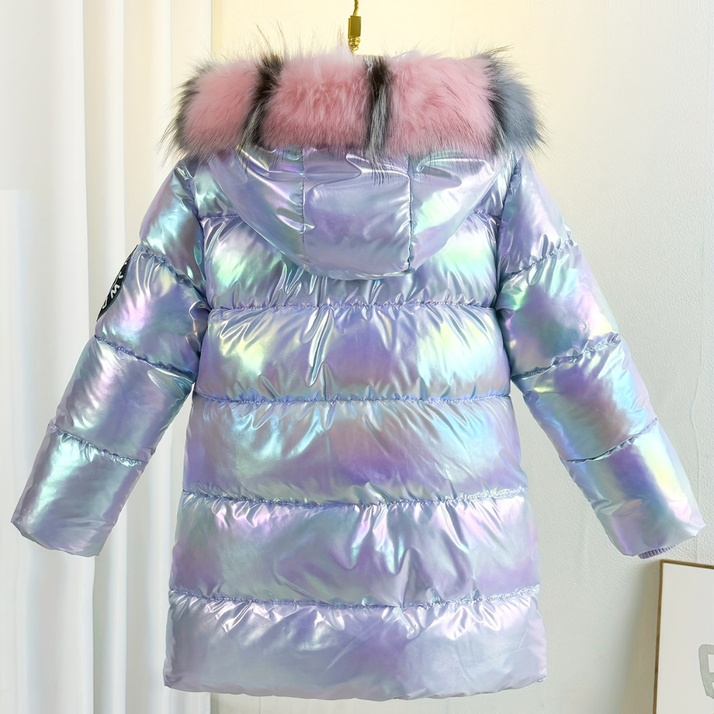 Flora - Mädchen Jacke Metallic Lila & Mit Kapuze
