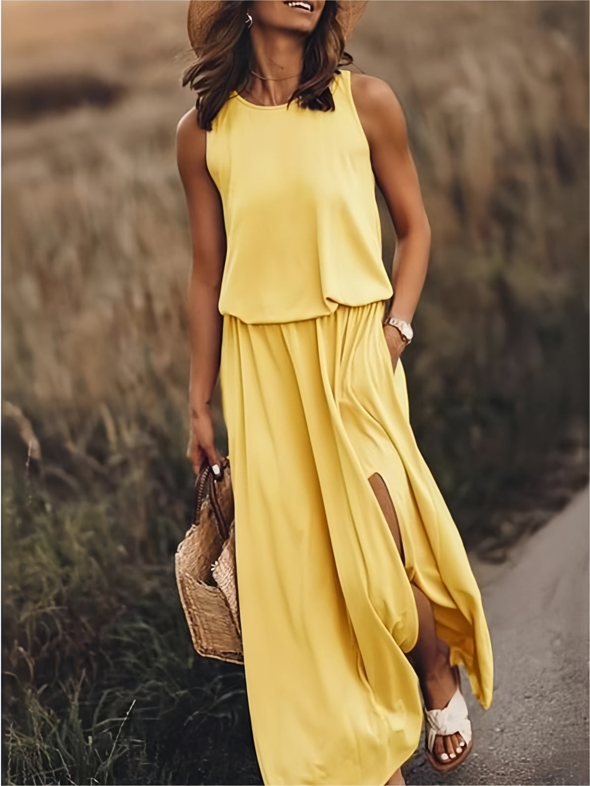 Urilene - Damen Einfarbiges Maxikleid Schlichte Eleganz in Perfektion