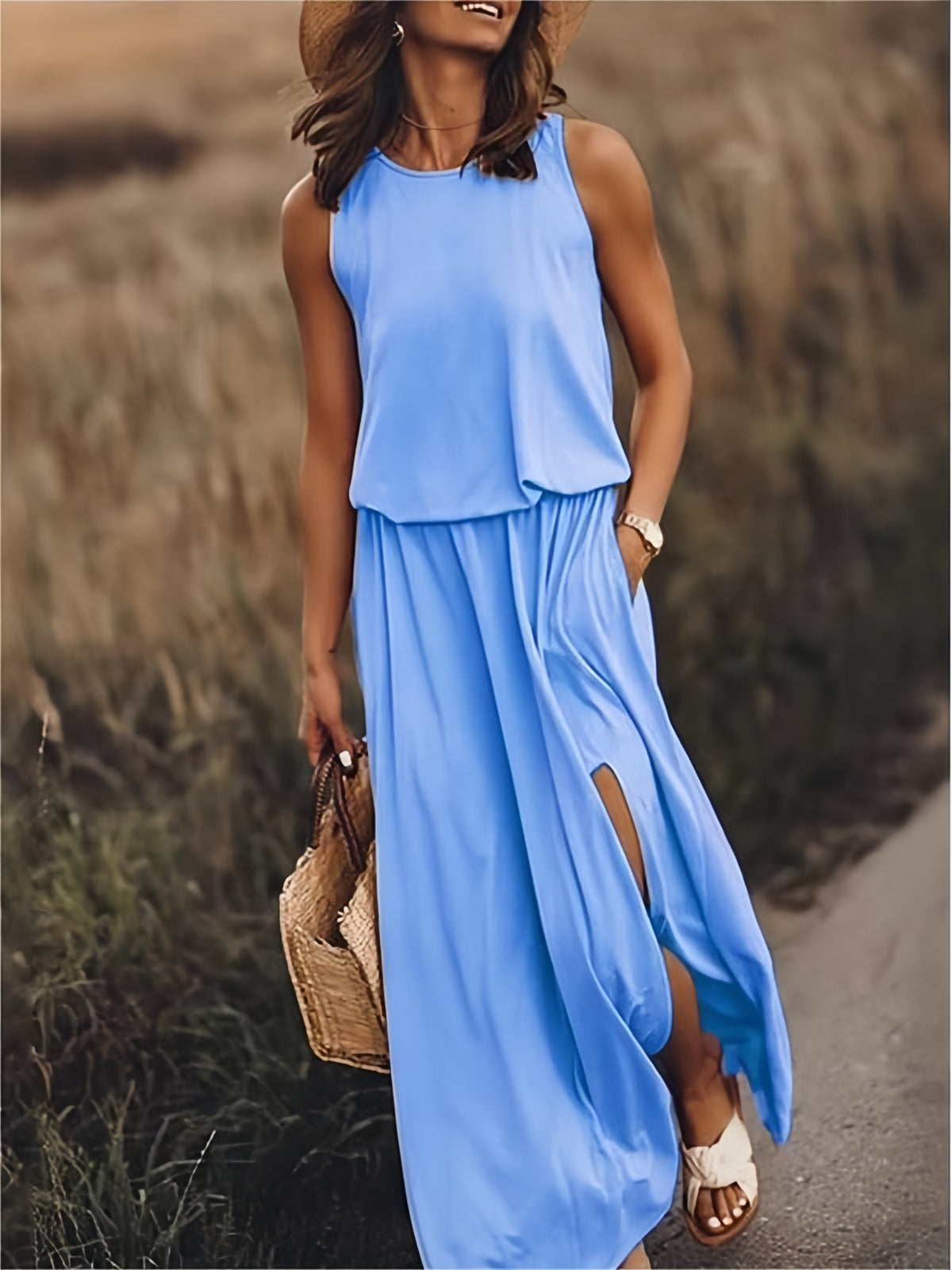 Urilene - Damen Einfarbiges Maxikleid Schlichte Eleganz in Perfektion