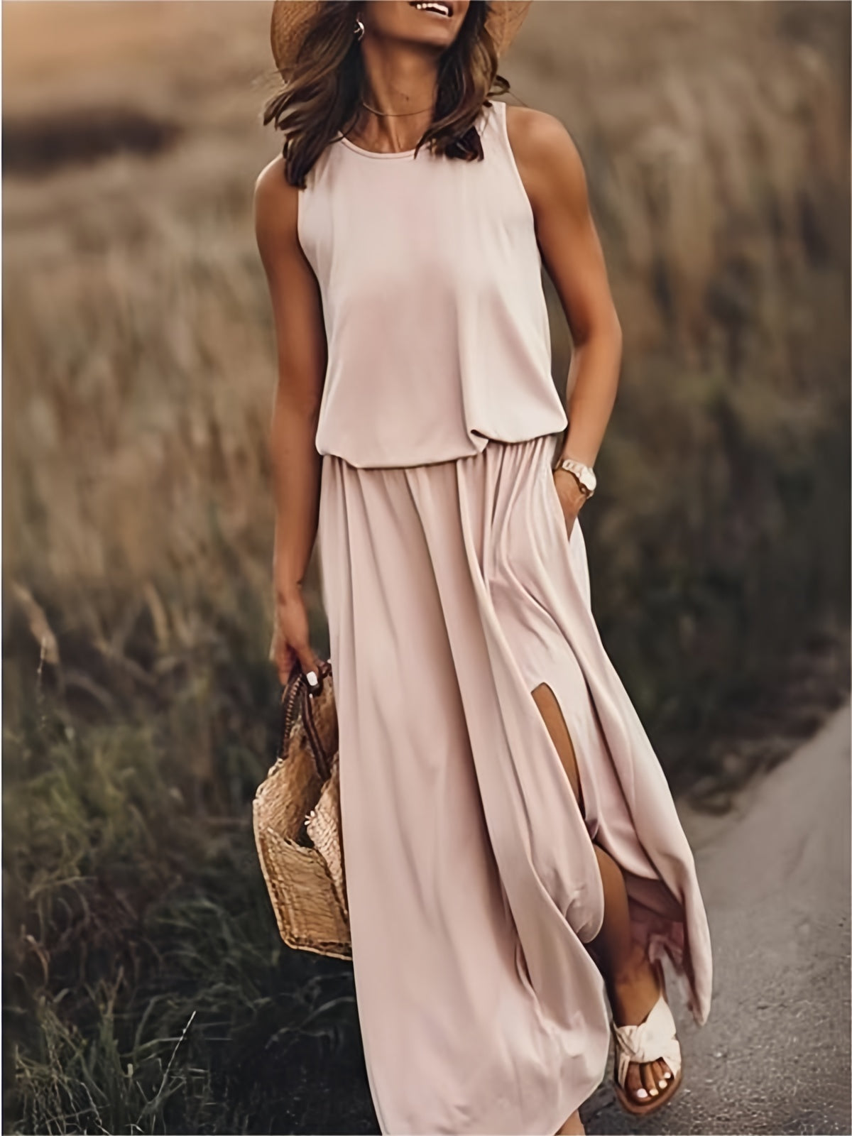 Urilene - Damen Einfarbiges Maxikleid Schlichte Eleganz in Perfektion