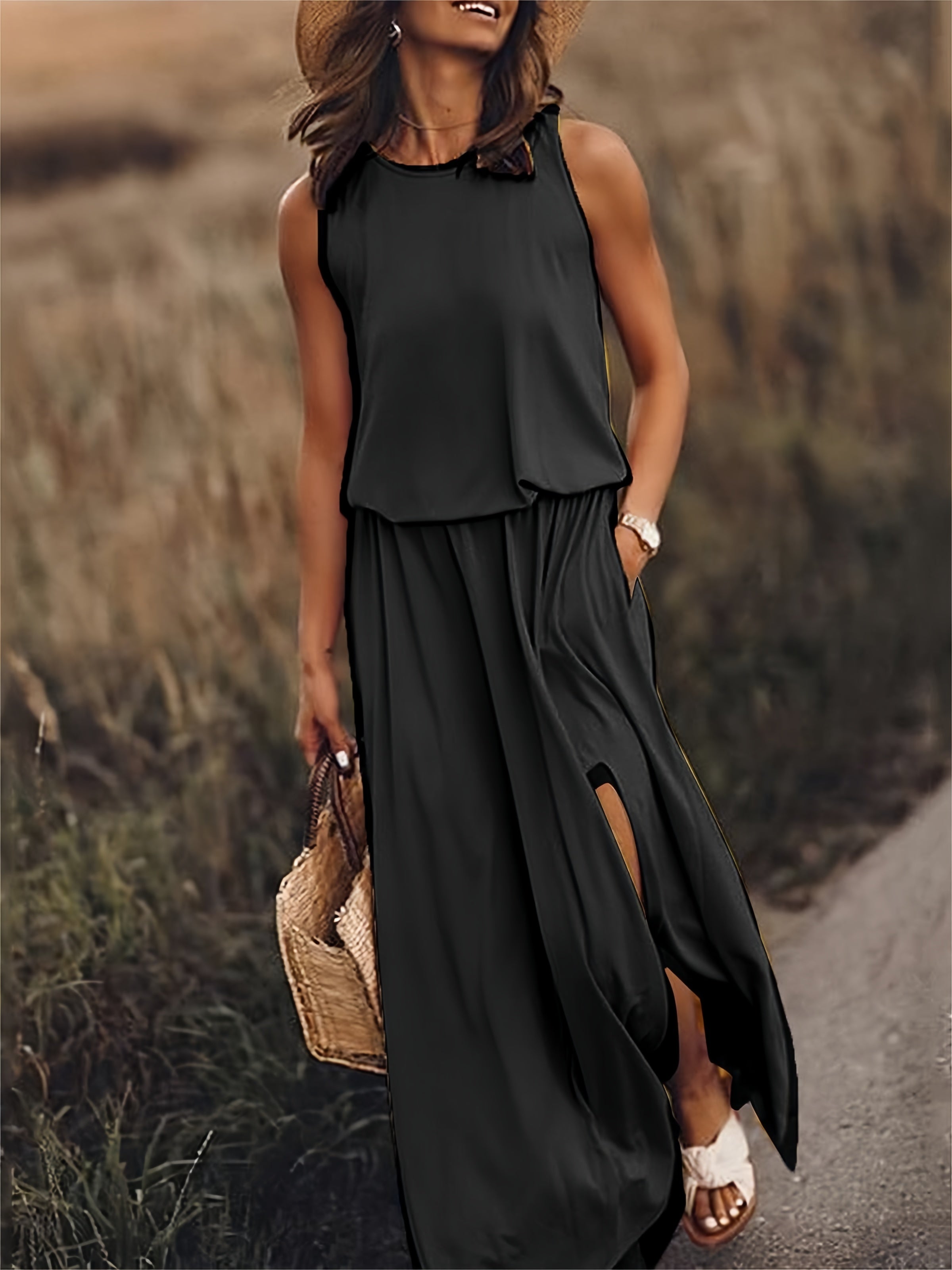 Urilene - Damen Einfarbiges Maxikleid Schlichte Eleganz in Perfektion