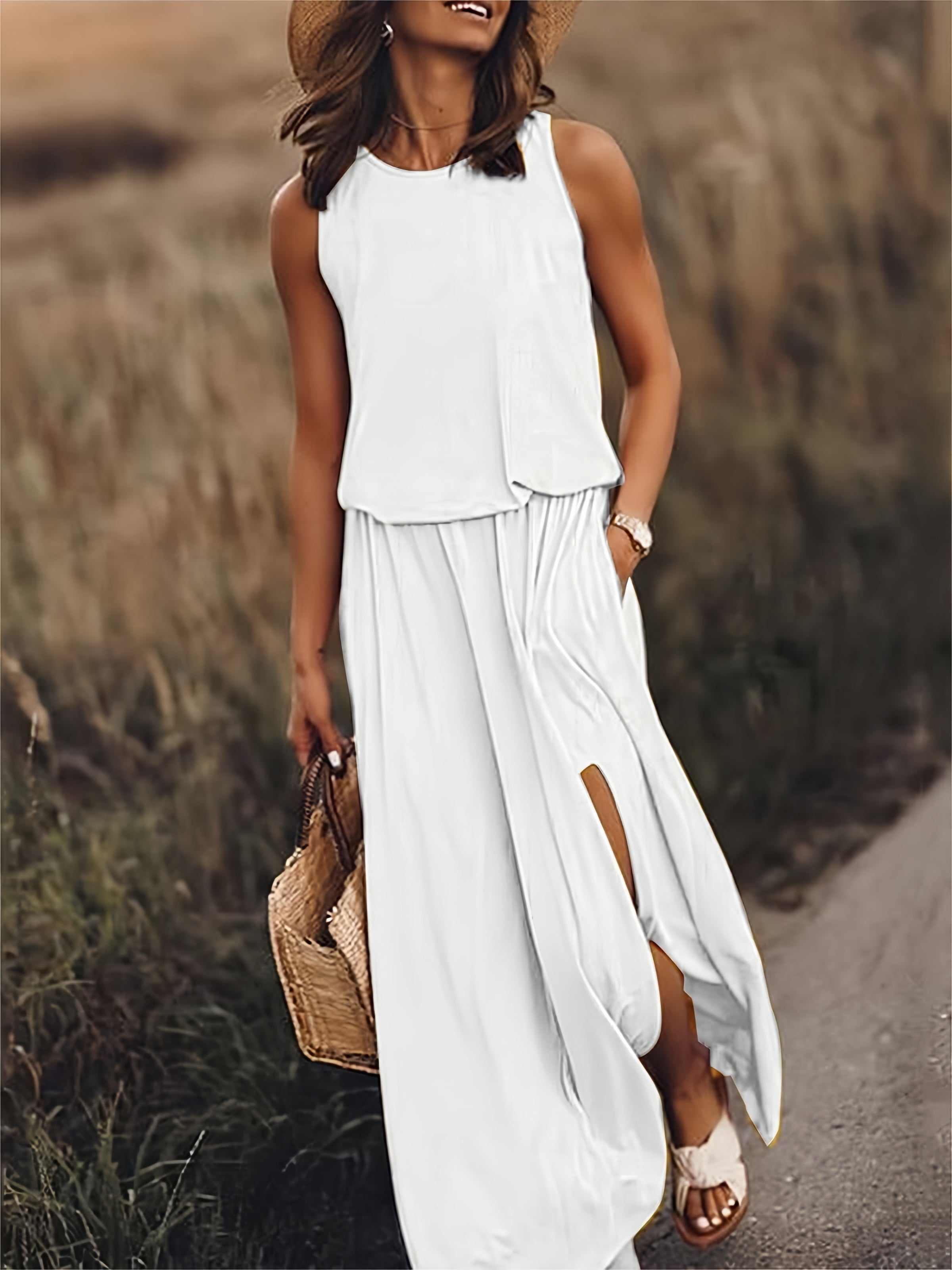Urilene - Damen Einfarbiges Maxikleid Schlichte Eleganz in Perfektion