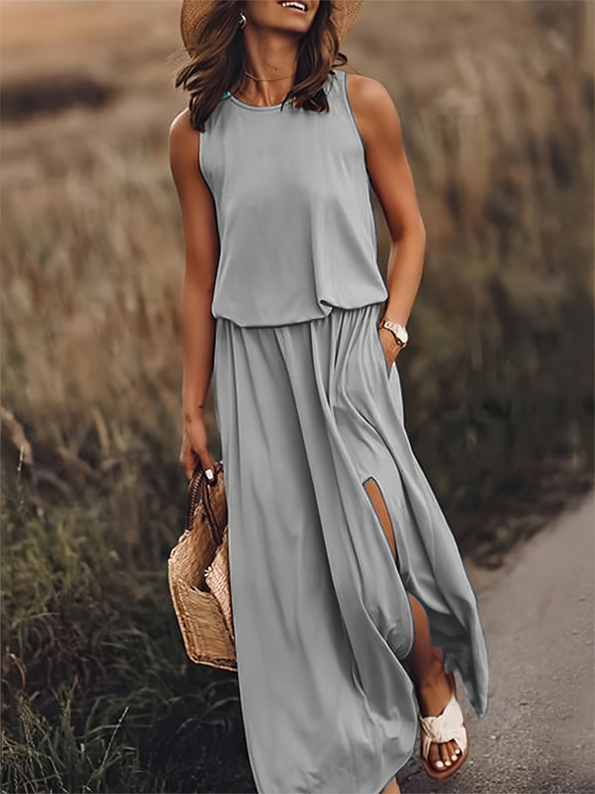 Urilene - Damen Einfarbiges Maxikleid Schlichte Eleganz in Perfektion