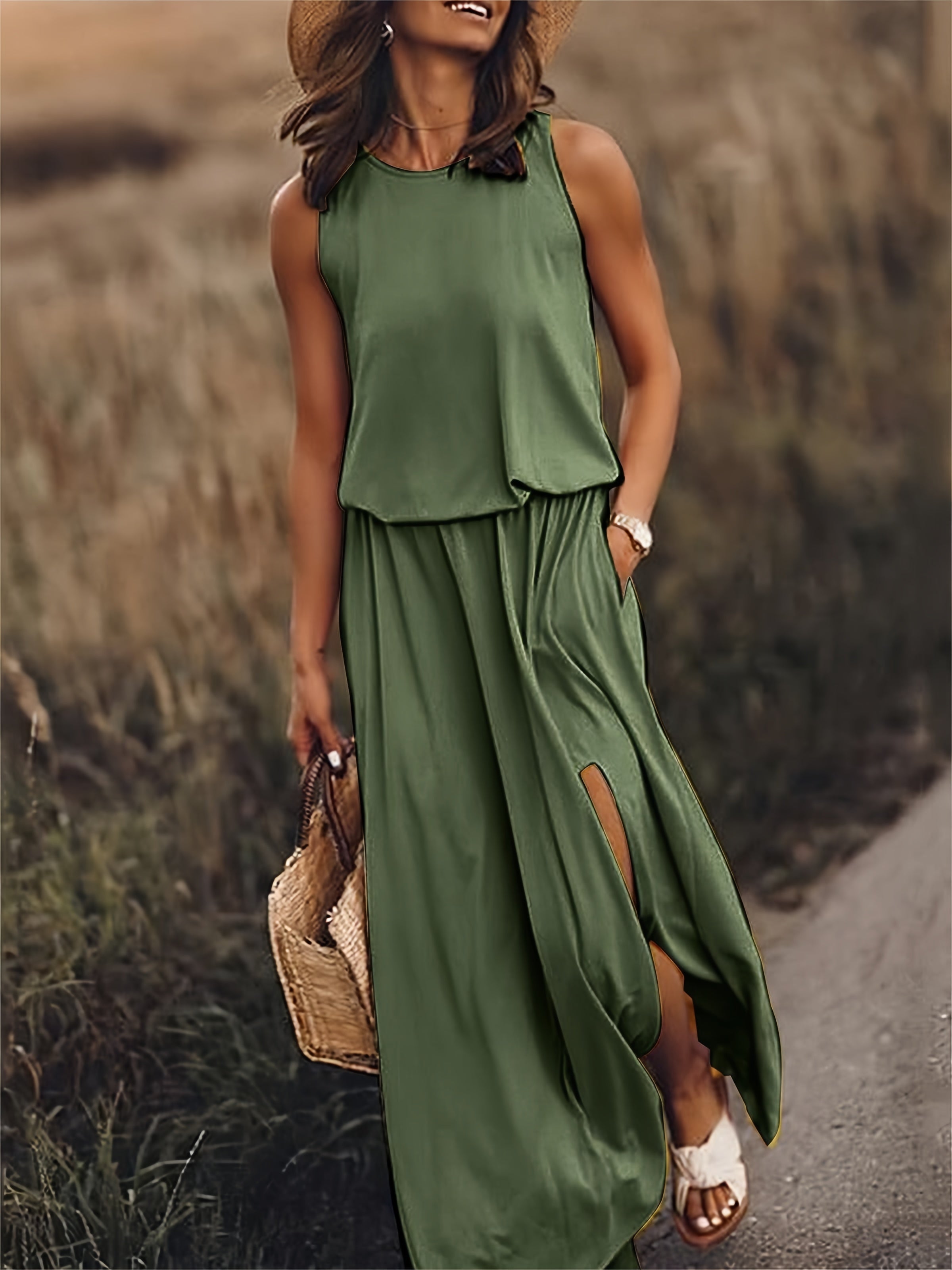 Urilene - Damen Einfarbiges Maxikleid Schlichte Eleganz in Perfektion