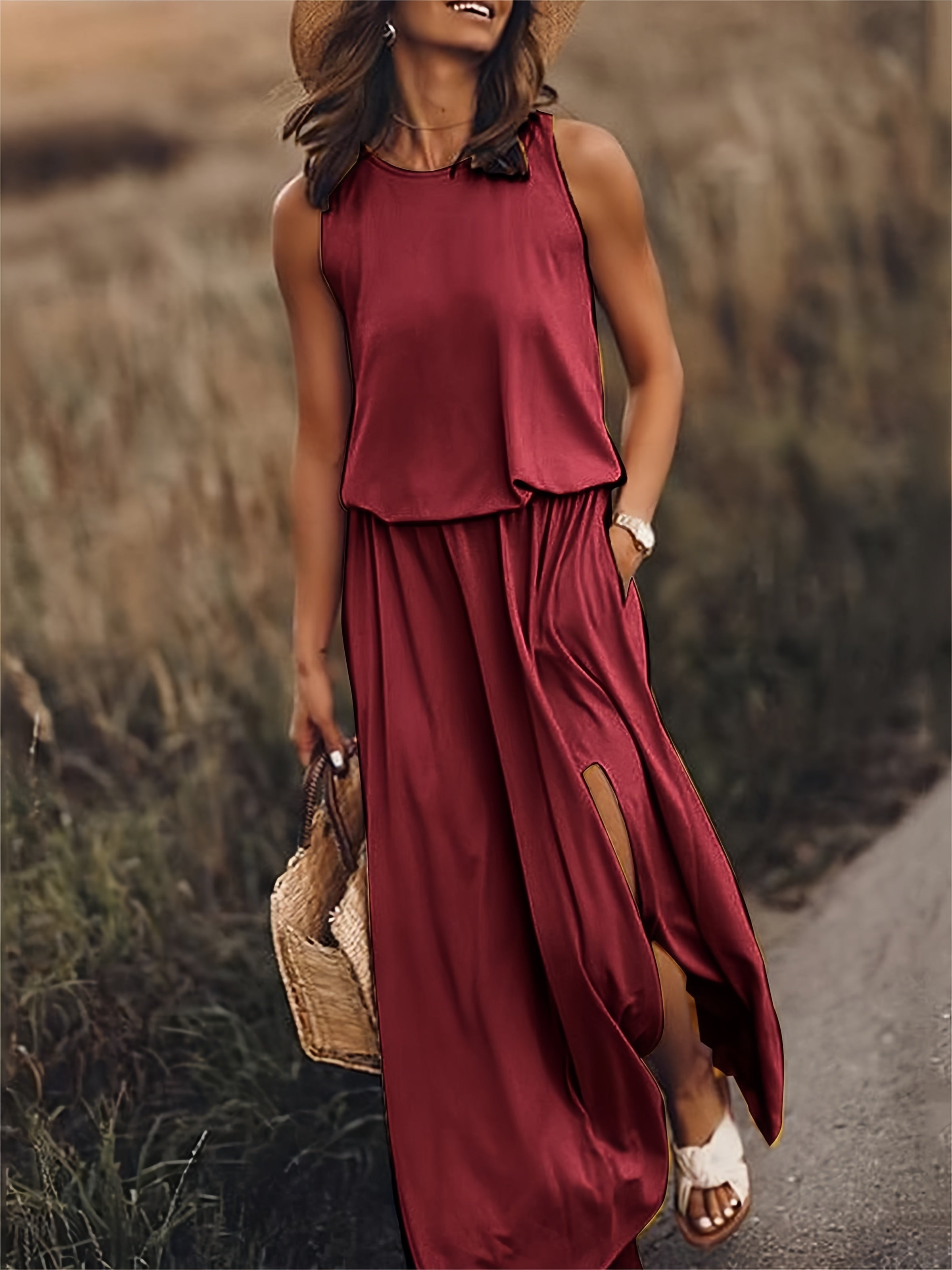 Urilene - Damen Einfarbiges Maxikleid Schlichte Eleganz in Perfektion