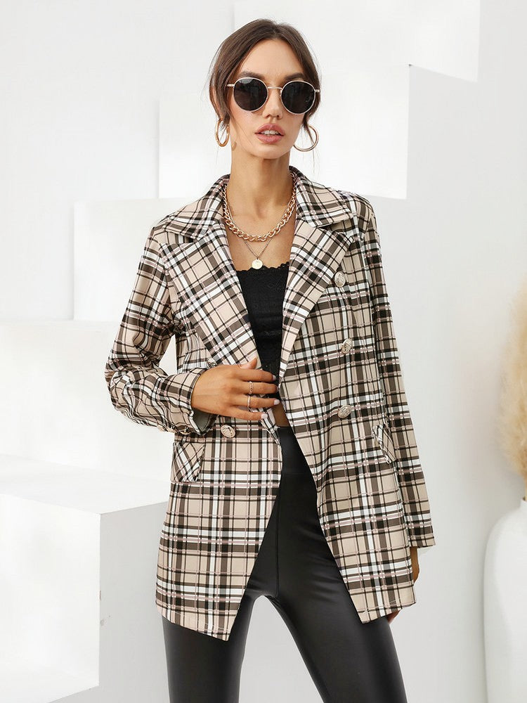 Hannah – Beiger karierter Blazer für Damen