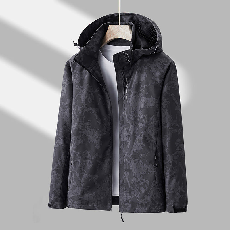 Elias – Unisex-Windjacke mit Kapuze und Aufdruck