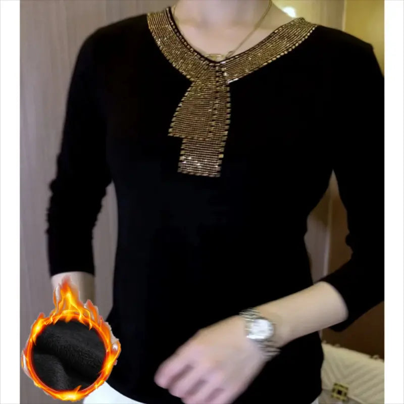 Adriy - Luxus Samt Langarm-T-Shirt mit Strass