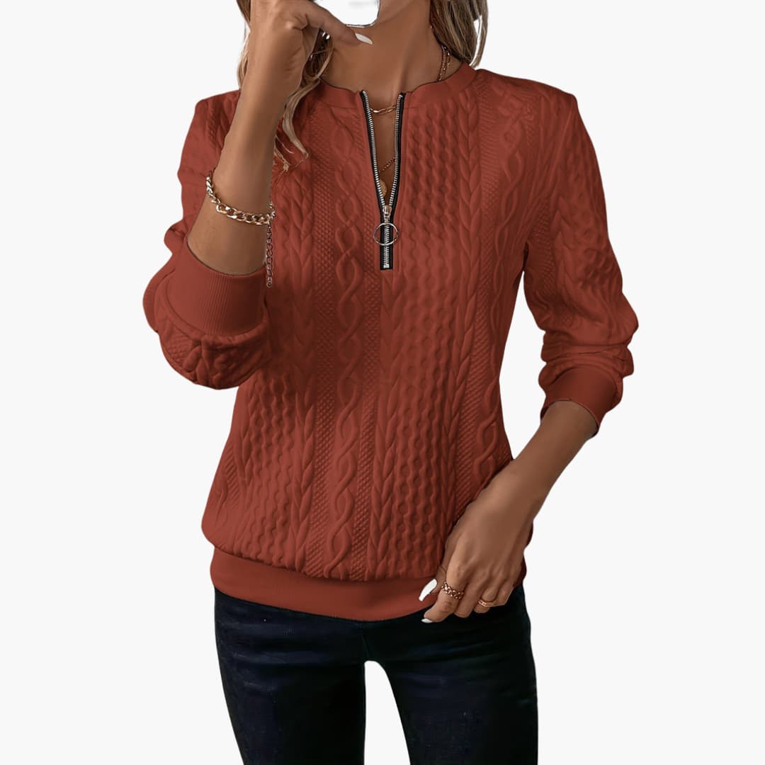 Adela – Damen Pullover mit Reißverschluss & Zopfmuster