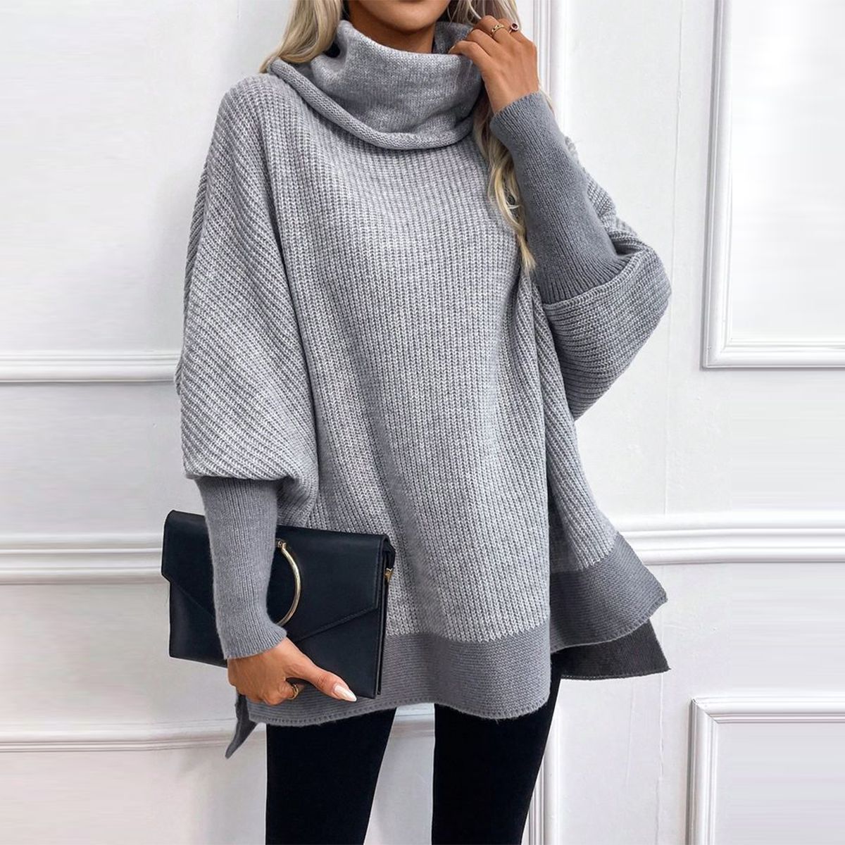 Fatima - Baggy Grauer Langarm Pullover für Damen