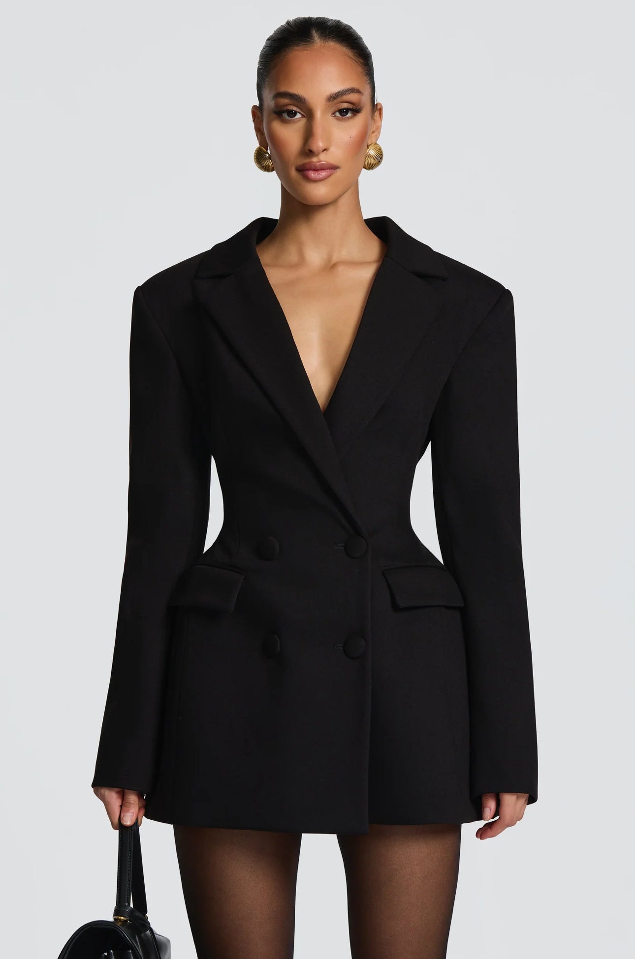 Philina - Elegantes Blazerkleid mit Gürtel und Spitzenstrumpfhose
