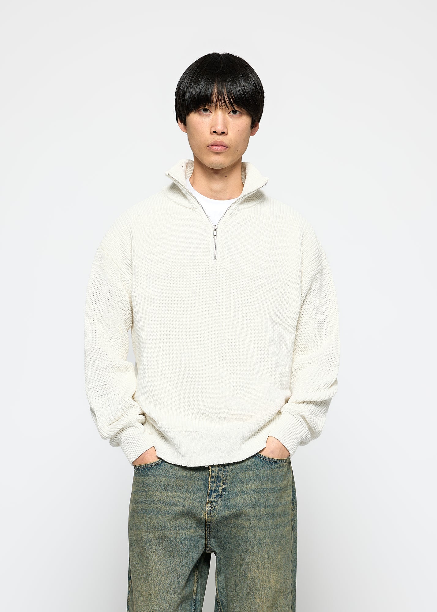 Erik - Chunky Knit Herren Pullover Mit Half-Zip Design