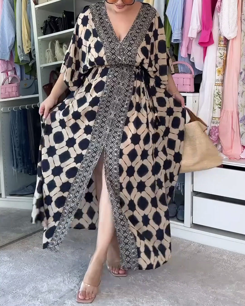 Cora- Lässiges modisches Kleid mit V-Ausschnitt und Print