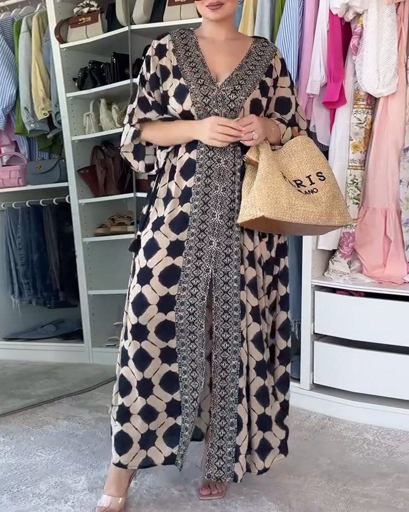 Cora- Lässiges modisches Kleid mit V-Ausschnitt und Print