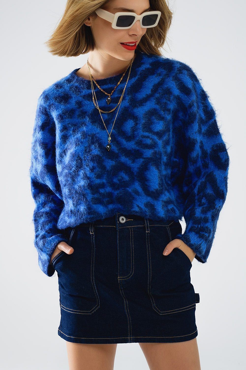PULLOVER MAVI MIT LEOPARDENMUSTER