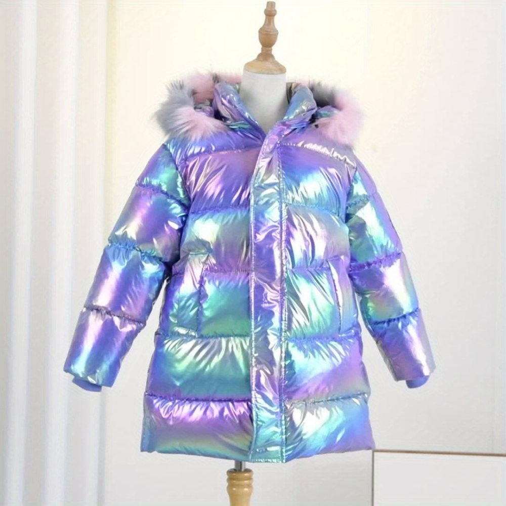 Flora - Mädchen Jacke Metallic Lila & Mit Kapuze