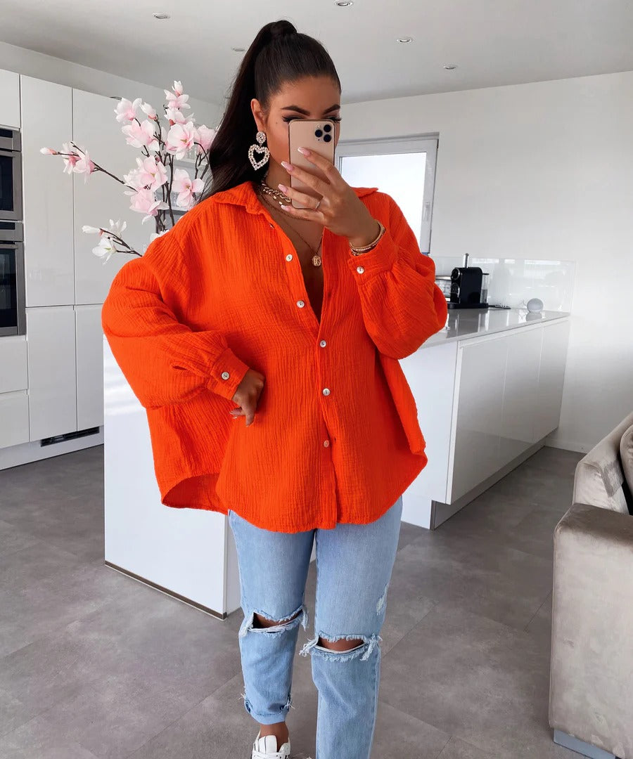 Freya - Oversize Musselin Bluse Kurz