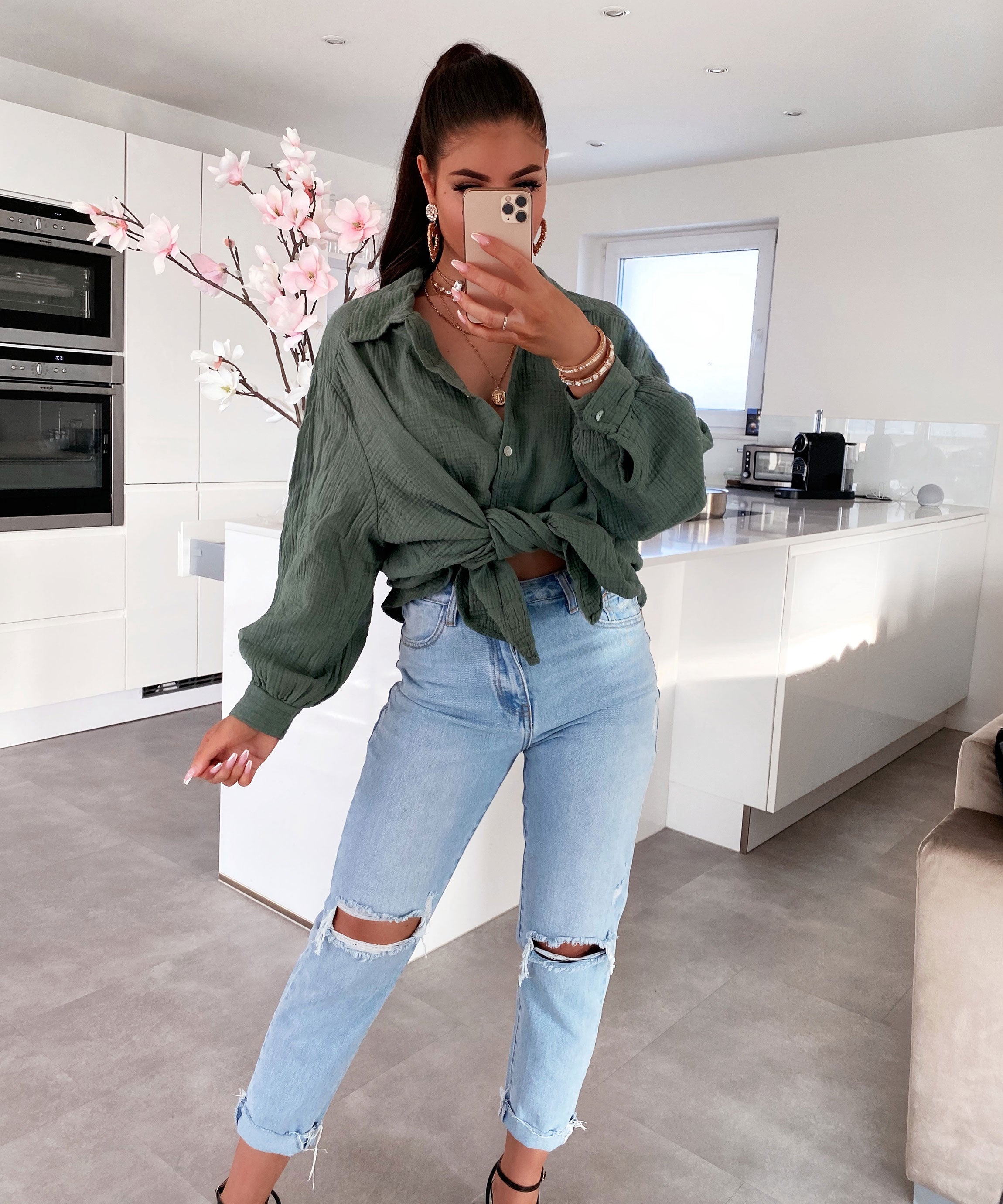 Freya - Oversize Musselin Bluse Kurz