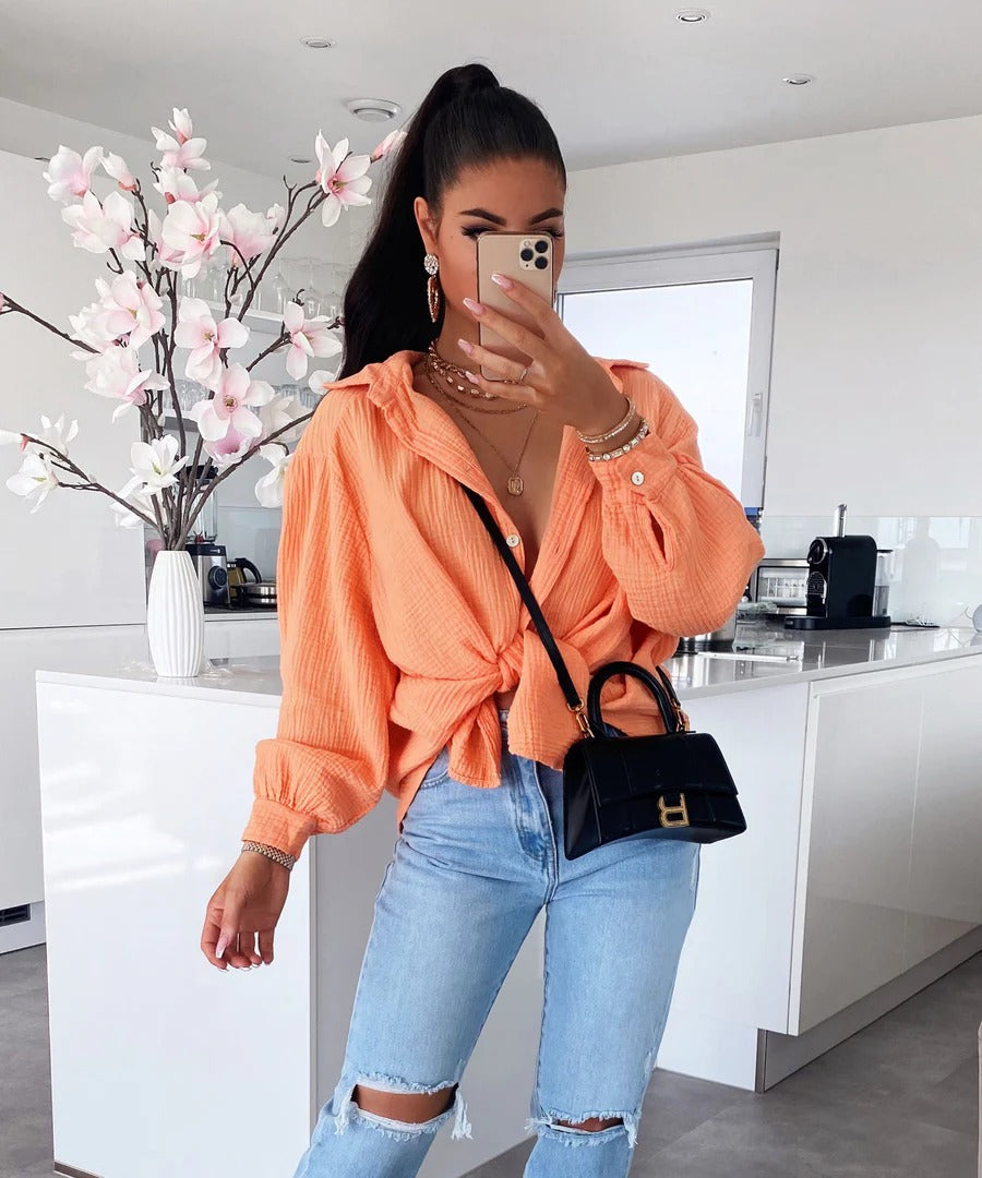 Freya - Oversize Musselin Bluse Kurz