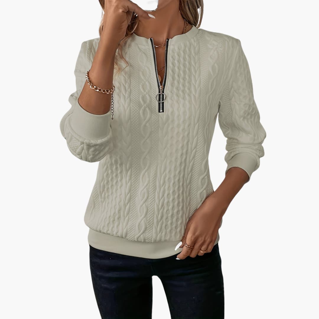Adela – Damen Pullover mit Reißverschluss & Zopfmuster