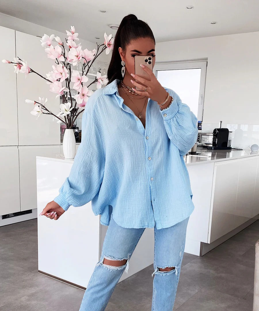 Freya - Oversize Musselin Bluse Kurz