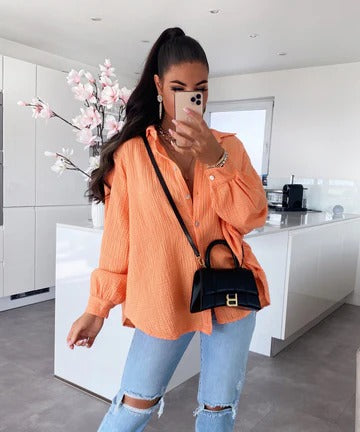 Freya - Oversize Musselin Bluse Kurz