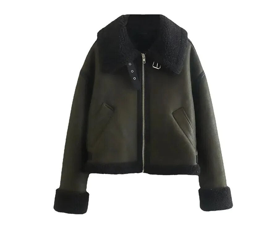 Wanda - Revers-Lederjacke aus Wolle
