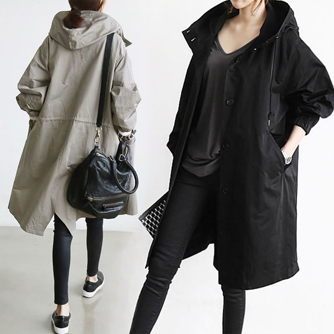 Pauline – Lange, wasserdichte Regenjacke für Damen
