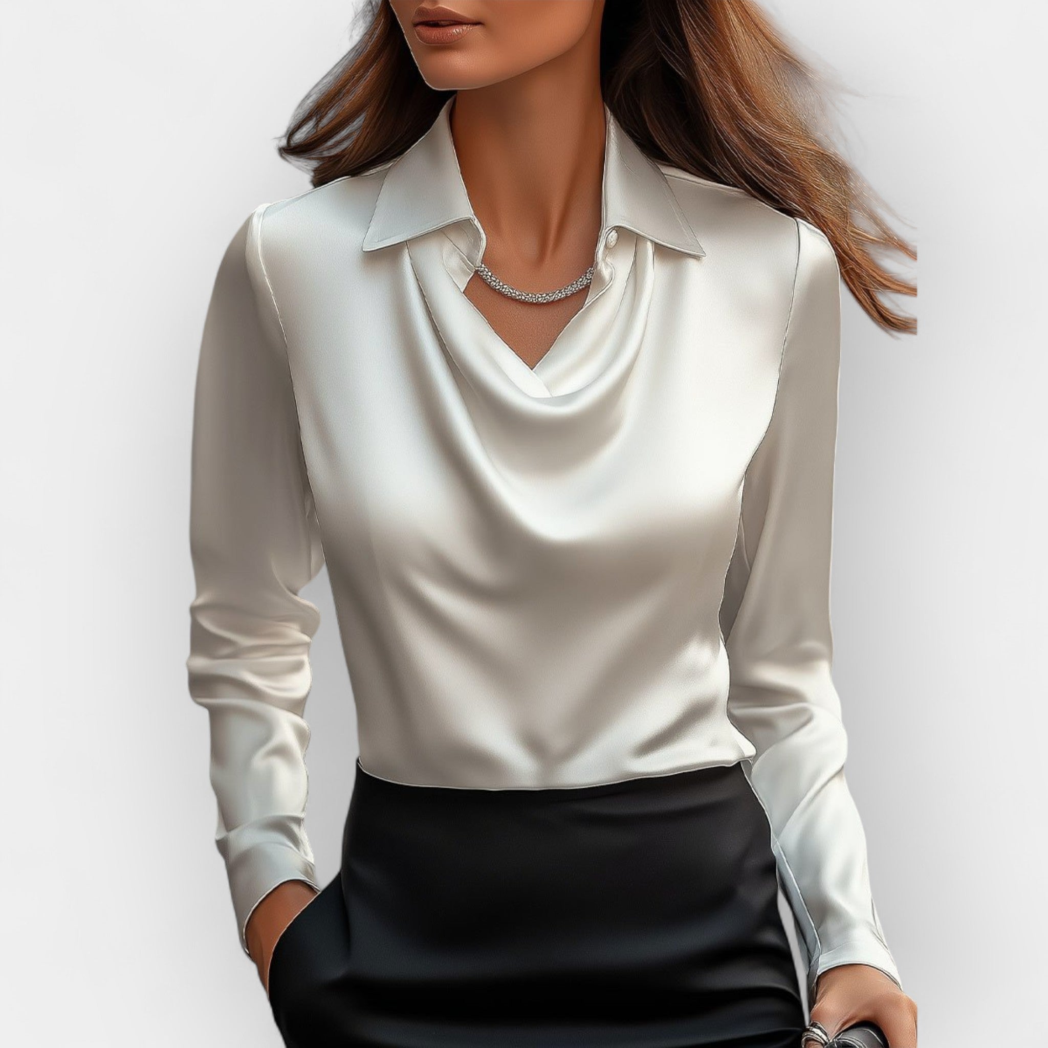 Jutta – Elegante Bluse Mit Wasserfallkragen