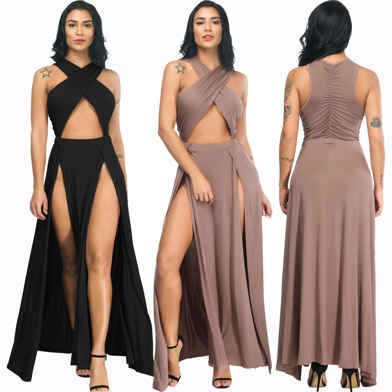 Alice- Damen Maxikleid mit Hochgeschlossenem Ausschnitt und Beinschlitz