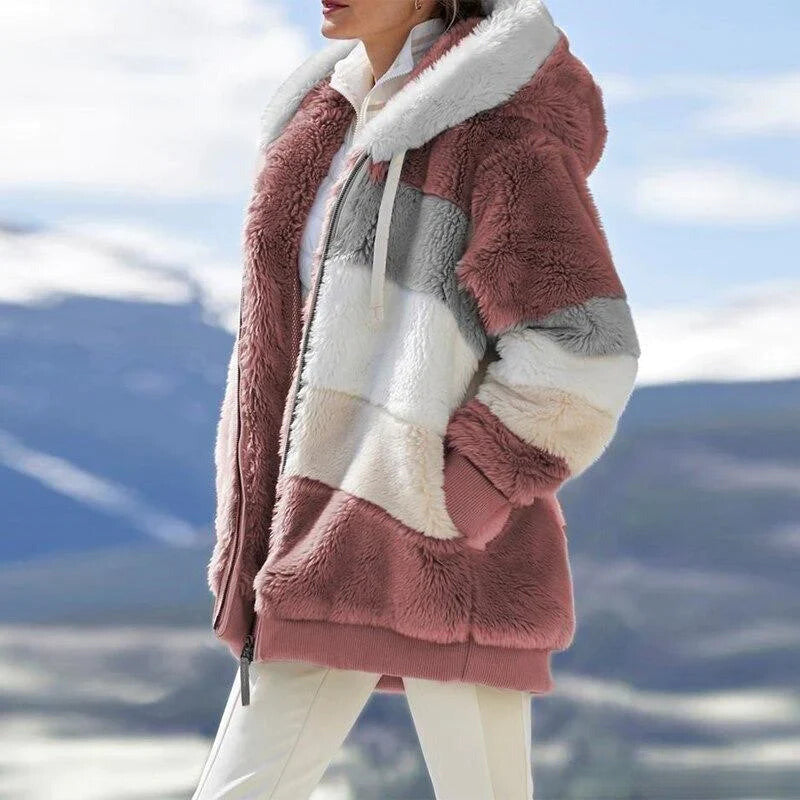 Raphaela - Damen Tweed Jacke Kapuze Warm Plüsch