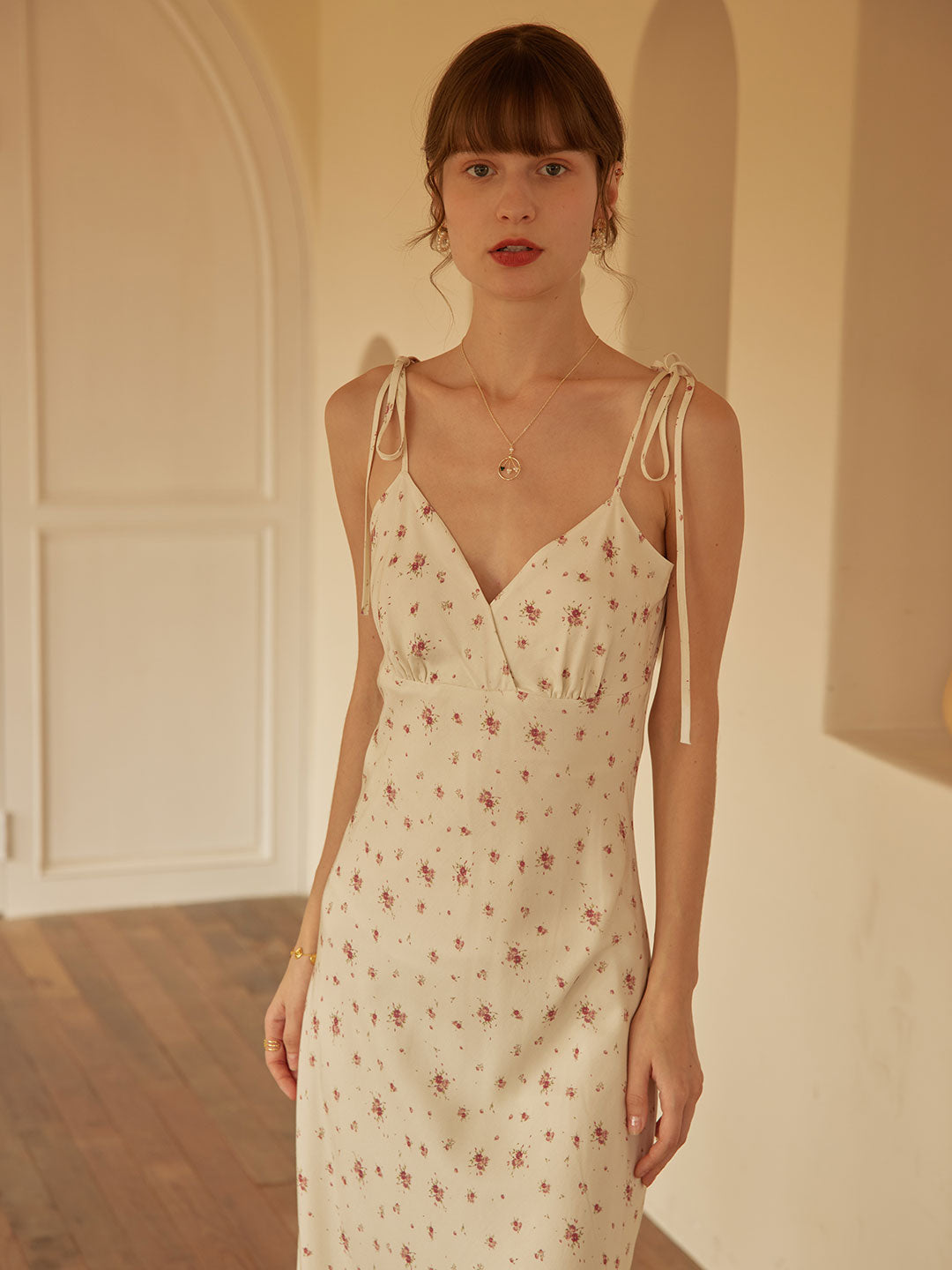 Alina - Florales Slip Maxikleid Elfenbein 5