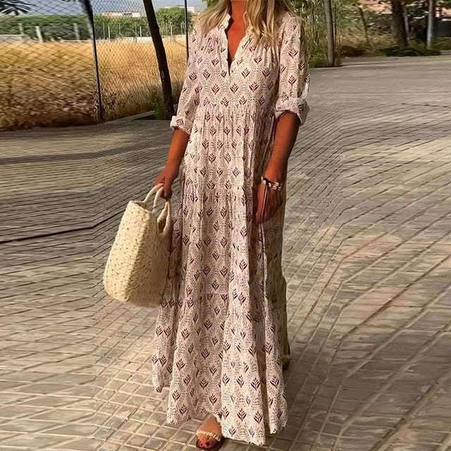 Amelie – Lockeres Damenkleid mit langen Ärmeln und V-Ausschnitt 1