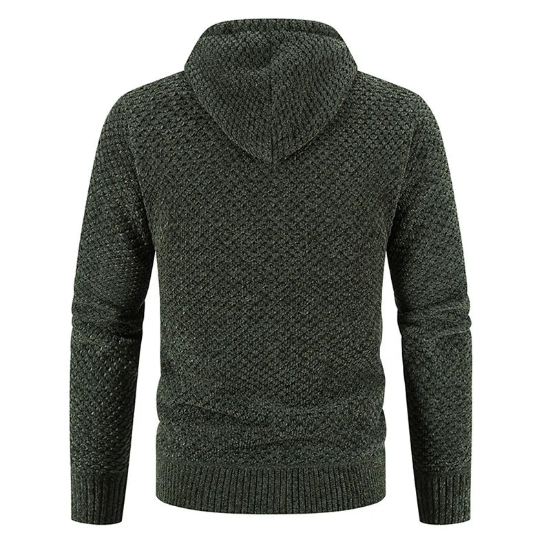 Andreas - Strickjacke für Herren mit Fleecefutter Winter Kapuze Dunkelgrün 1