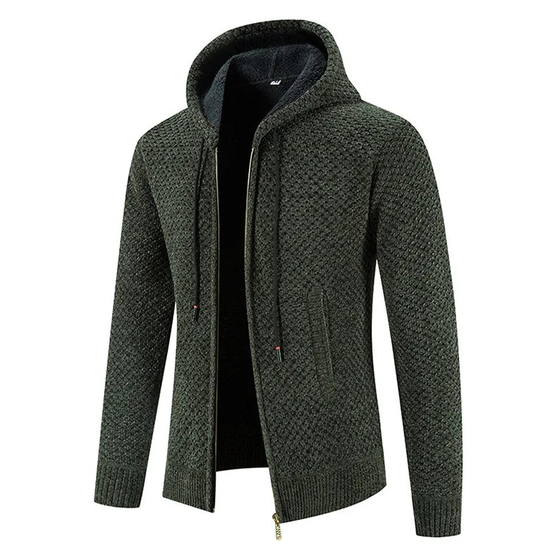 Andreas - Strickjacke für Herren mit Fleecefutter Winter Kapuze Dunkelgrün 2
