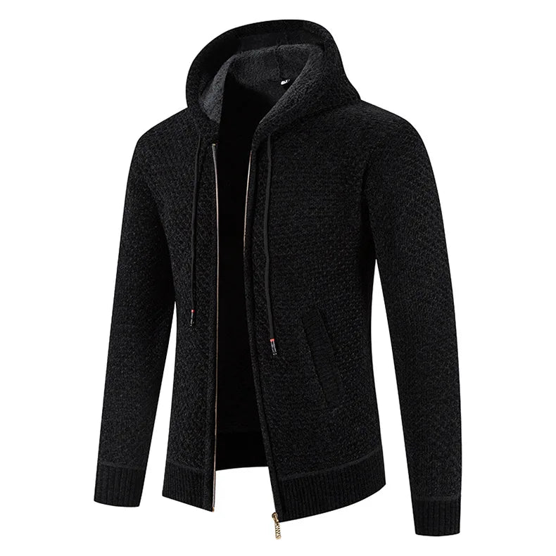 Andreas - Strickjacke für Herren mit Fleecefutter Winter Kapuze Schwarz 2